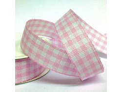 15mm Cottage Check Ribbon Pink